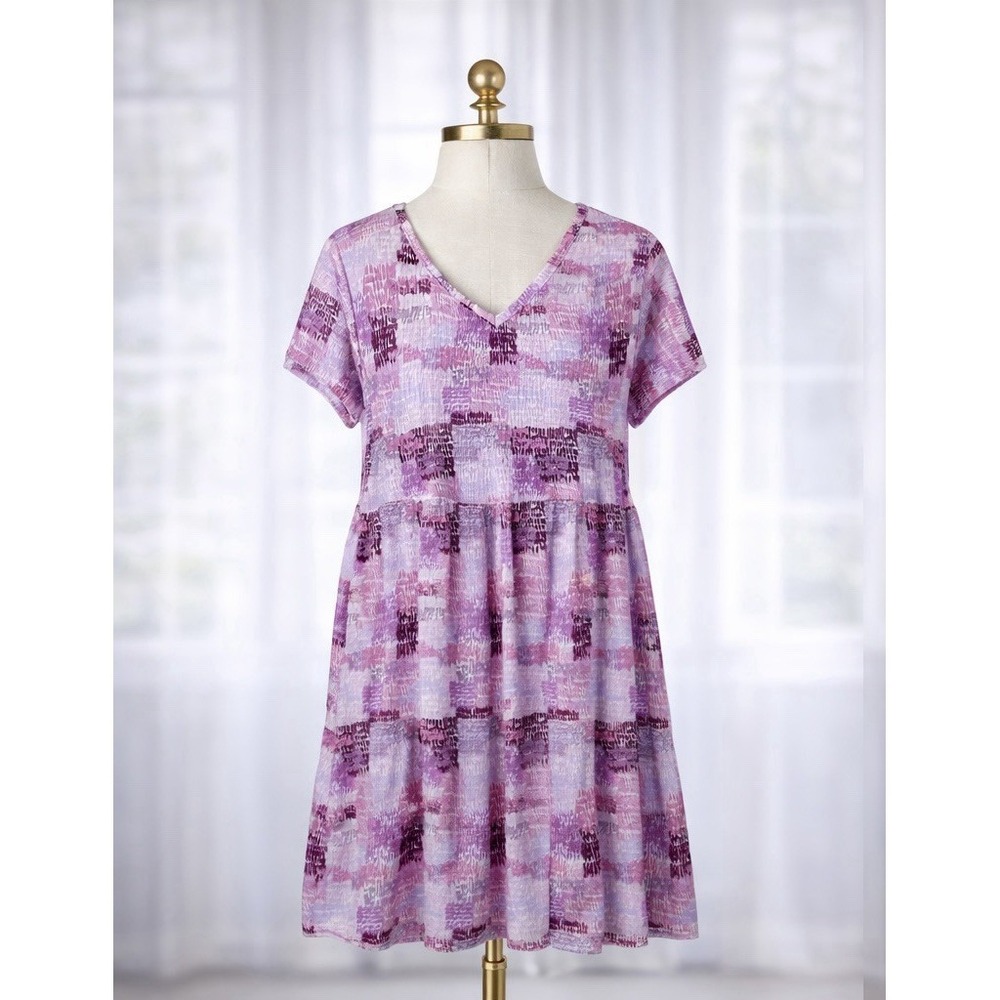 Stan Herman Lounge Size XL Tiered Midi Dress Sunset Pink 100% Cotton Knit‎
